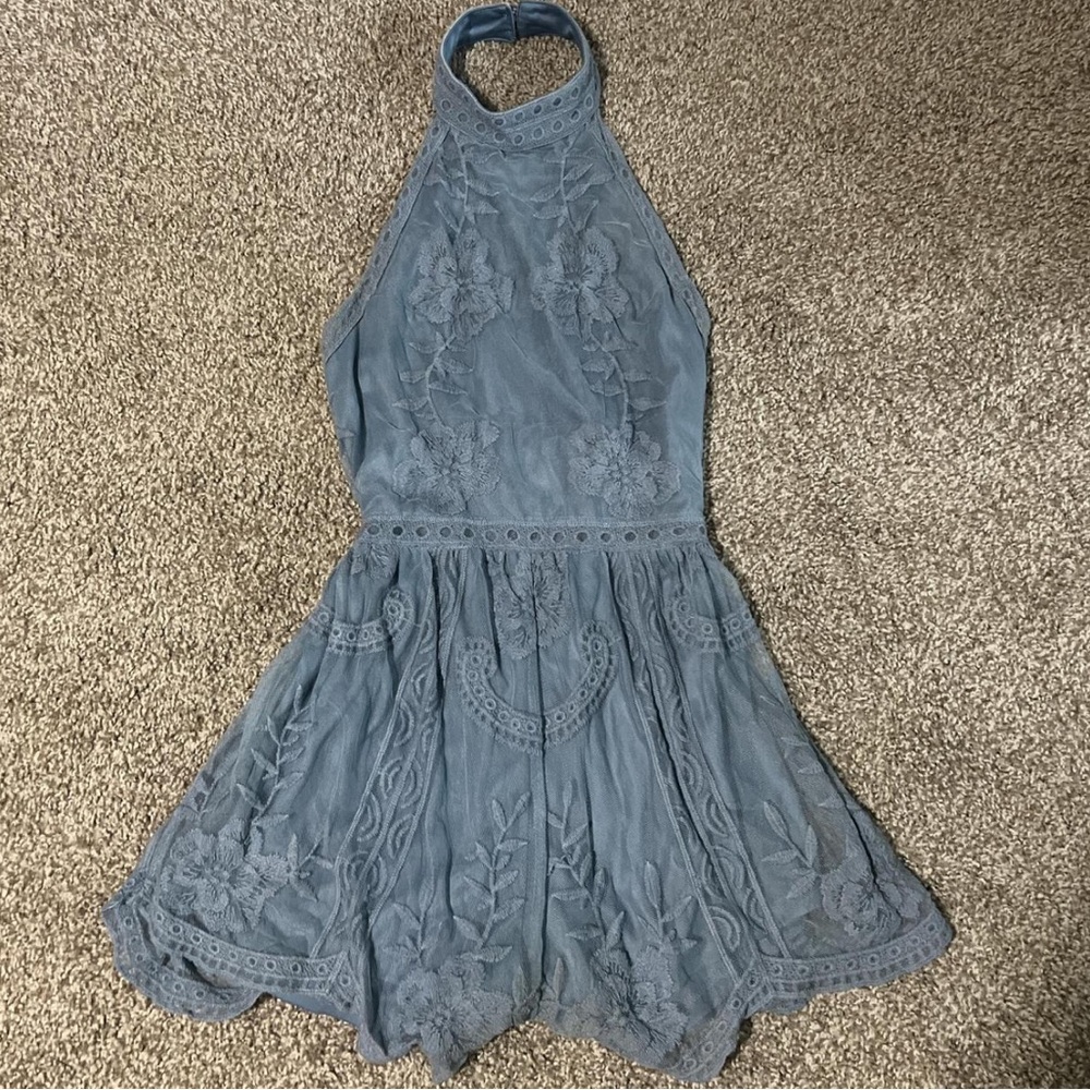 Dusty Blue Halter Romper